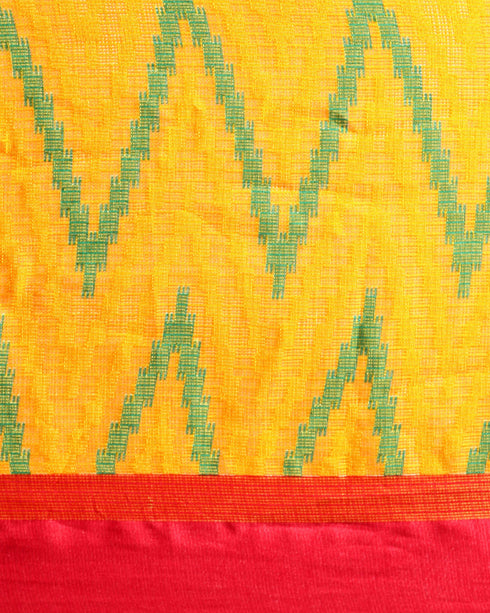 Yellow And Red Kota Silk Jamdani Printed Traditional Saree With Blouse Piece