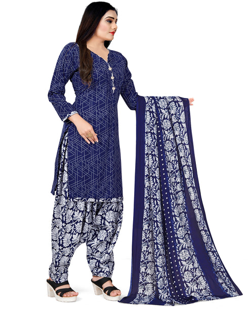 Blue Cotton Blend Printed Unstitched Salwar Suit Material