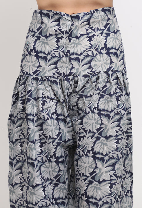 Blue Polyester Cotton Printed Salwar Suit with Dupatta