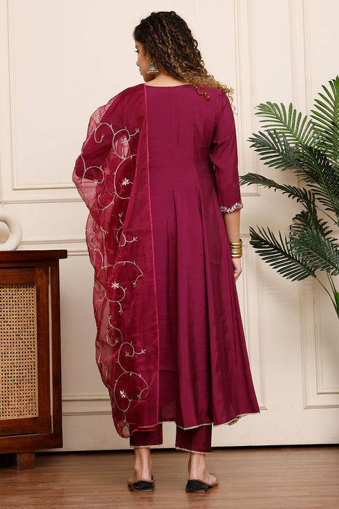 Women Poly Silk Embroidered Kurta & Pant With Dupatta