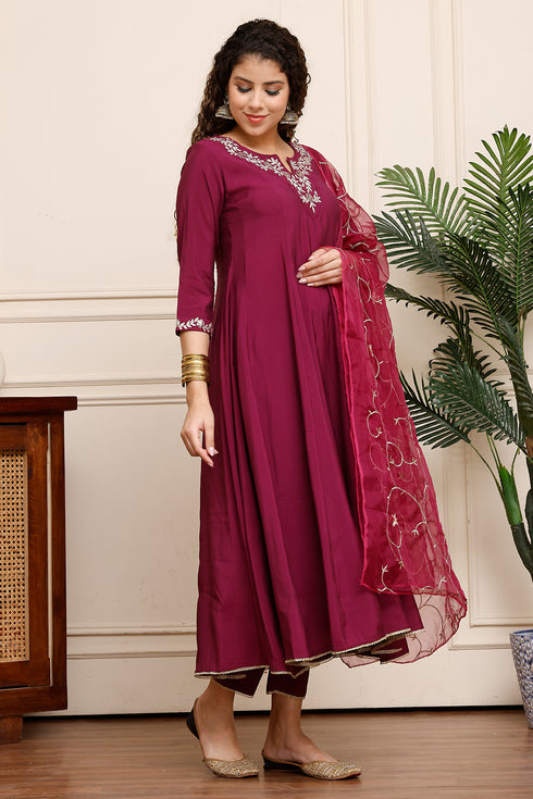 Women Poly Silk Embroidered Kurta & Pant With Dupatta