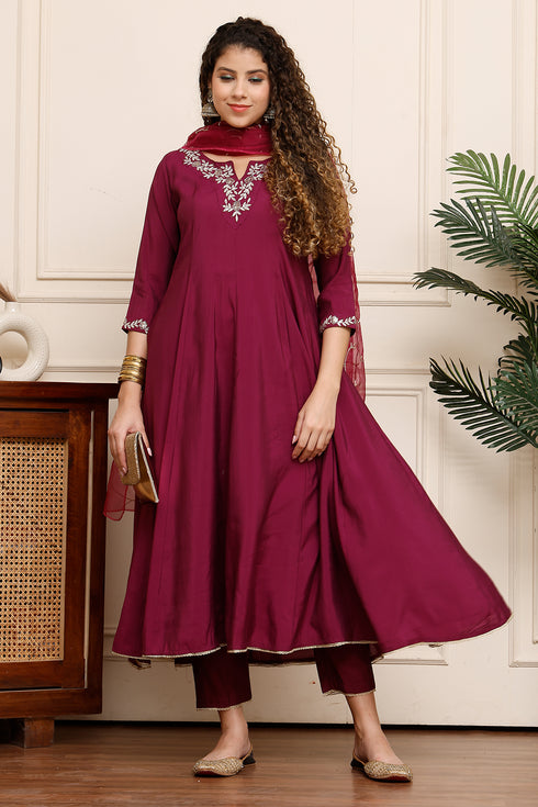 Women Poly Silk Embroidered Kurta & Pant With Dupatta
