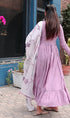 Women's Light Purple Poly Silk Embroidered Anarkali Kurta With Dupatta
