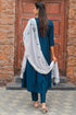 Women's Teal Blue Poly Silk Embroidered Anarkali Kurta & Pant With Dupatta