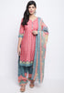 Peach Polyester Cotton Printed Salwar Suit with Dupatta