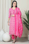 Pink Cotton Blend Jaipuri Printed Kurta With Pant & Dupatta