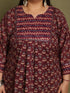 Wine & Beige Cotton Blend Jaipuri Printed Plus Size Kurta & Pant With Dupatta