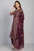 Wine & Beige Cotton Blend Embroidered Straight Kurta & Pant With Dupatta