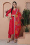 Fuchsia Pink Poly Silk Embroidered A Line Kurta & Pant With Dupatta