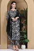 Black & White Cotton Abstract Printed Kurta & Pant With Dupatta
