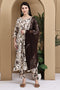 Off White & Brown Cotton Floral Printed Kurta & Pant With Dupatta