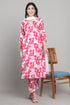 Women Pink & White Cotton Blend Floral Printed Kurta & Pant With Dupatta