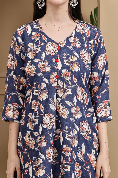 Blue Blossom Floral Printed Kurta & Pant with Dupatta