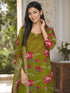 Parrot Green Cotton Blend Jaipuri Printed Straight Kurta & Pant With Dupatta