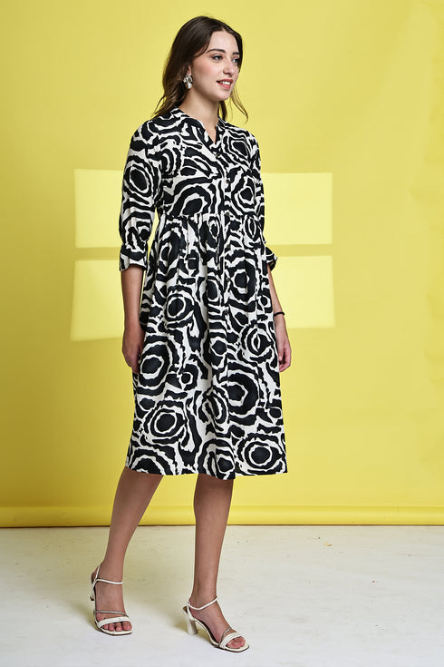 Floral Elegance Pure Cotton Jaipuri Printed Western Dress