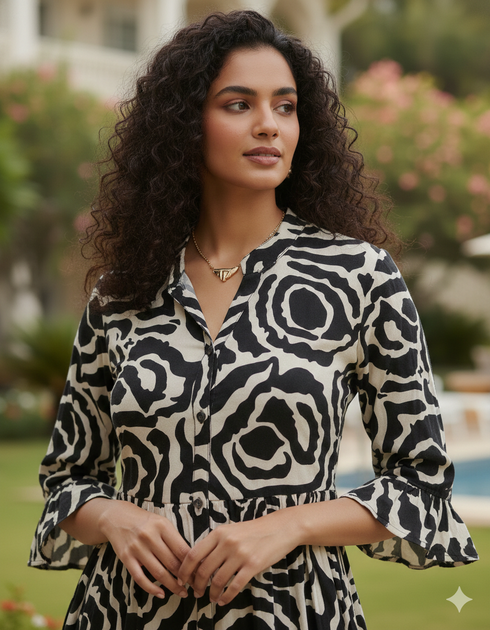 Floral Elegance Pure Cotton Jaipuri Printed Western Dress