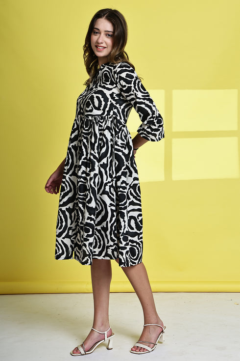 Floral Elegance Pure Cotton Jaipuri Printed Western Dress