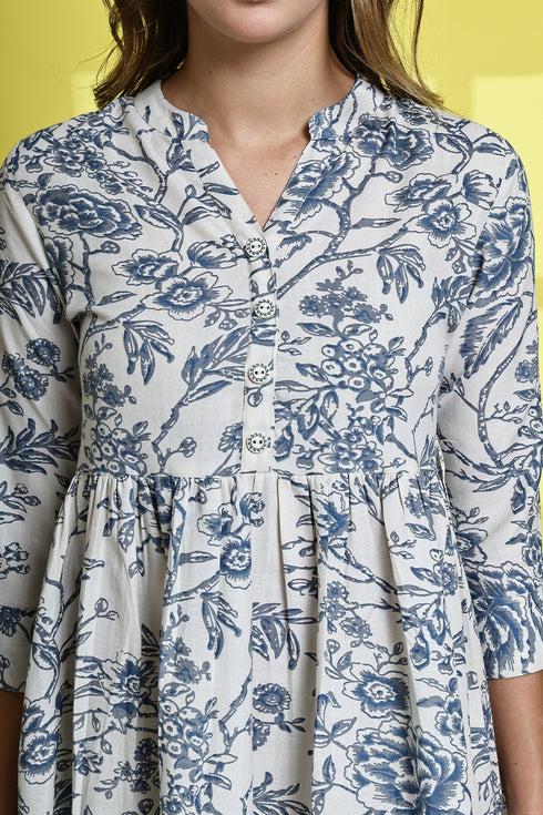 Serene Petal Pure Cotton Jaipuri Printed Western Dress