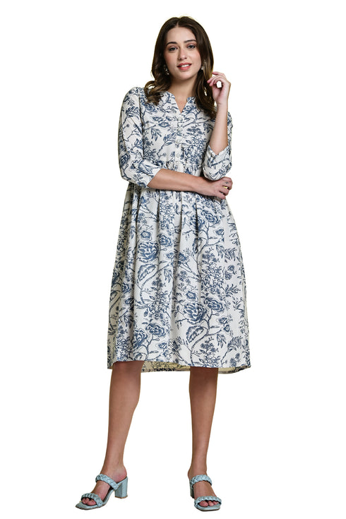 Serene Petal Pure Cotton Jaipuri Printed Western Dress