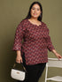 Wine Cotton Foil Printed Plus Size Tunic