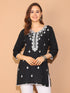 Black Rayon Floral Embroidered Tunic