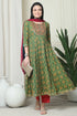 Green & Red Pure Cambric Cotton Embroidered Kurta Set With Dupatta