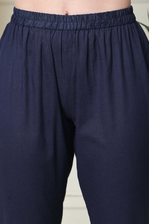 Blue Pure Cambric Cotton Printed Kurta Set With Dupatta