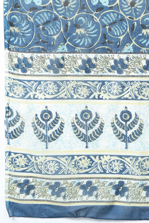 Blue Pure Cambric Cotton Printed Kurta Set With Dupatta