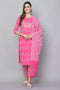 Pink And White Pure Cambric Cotton Embroidered Kurta Set With Dupatta