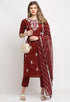 Wine Pure Cambric Cotton Floral Embroidered Kurta Set With Dupatta