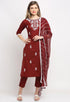 Wine Pure Cambric Cotton Floral Embroidered Kurta Set With Dupatta