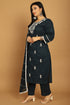 Navy Blue Pure Cambric Cotton Embroidered Plus Size Kurta & Pant With Dupatta