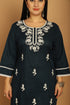 Navy Blue Pure Cambric Cotton Embroidered Plus Size Kurta & Pant With Dupatta