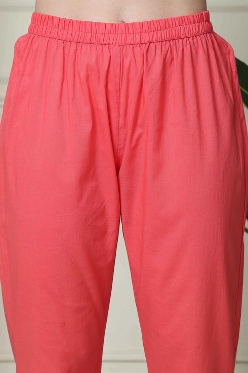 Yellow And Pink Pure Cambric Cotton Floral Embroidered Kurta Set With Dupatta