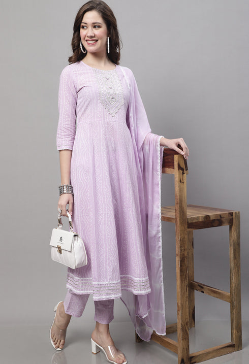 Pure Cambric Cotton Jaipuri Printed & Embroidered Kurta Set With Dupatta