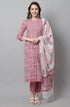 Women Pink Pure Cotton Hand work Kurta & Pant With Dupatta
