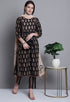 Black & Beige Pure Cotton Jaipuri Printed And Embroidered Kurta Set With Dupatta