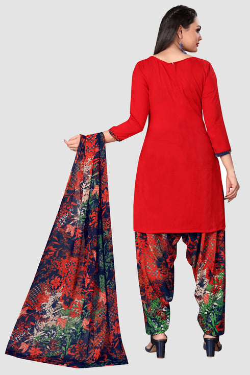 Red Crepe Printed Unstitched Salwar Suit Material