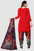 Red Crepe Printed Unstitched Salwar Suit Material