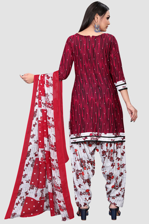 Maroon Crepe Printed Unstitched Salwar Suit Material