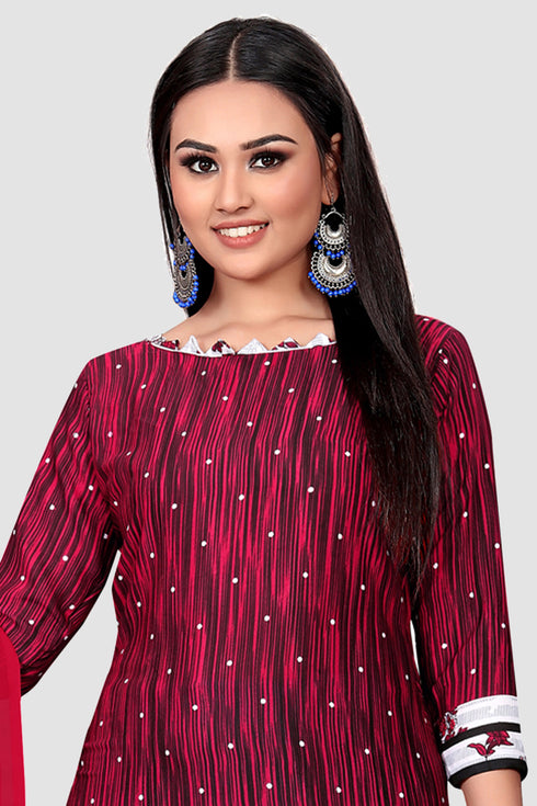 Maroon Crepe Printed Unstitched Salwar Suit Material