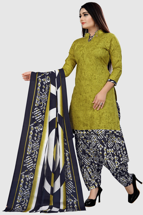 Light Green Cotton Blend Printed Unstitched Salwar Suit Material