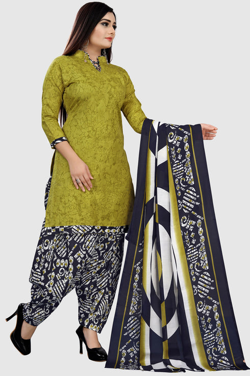 Light Green Cotton Blend Printed Unstitched Salwar Suit Material