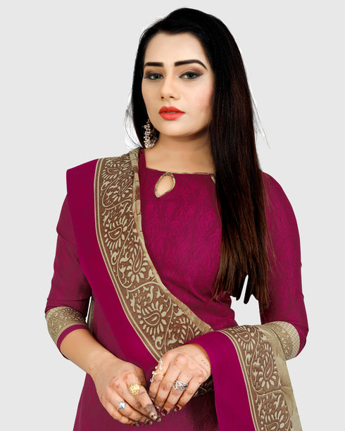 Purple Cotton Blend printed Unstitched Salwar Suit Material