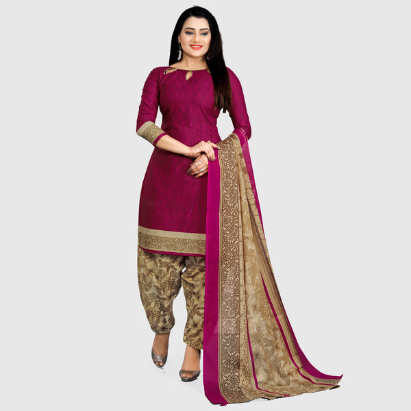 Purple Cotton Blend printed Unstitched Salwar Suit Material