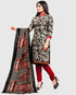 Beige & Black Cotton Blend Printed Unstitched Salwar Suit Material