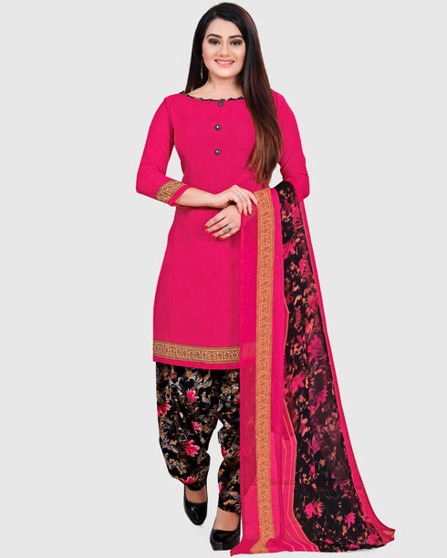 Magenta Cotton Blend Printed Unstitched Salwar Suit Material