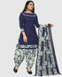 Navy Blue Cotton Blend Printed Unstitched Salwar Suit Material