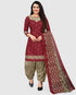 Red Cotton Blend Printed Unstitched Salwar Suit Material