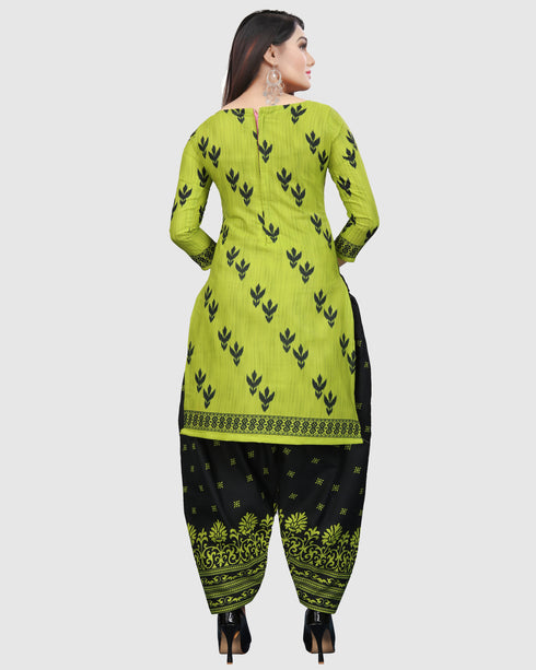 Parrot Green Cotton Blend Printed Unstitched Salwar Suit Material